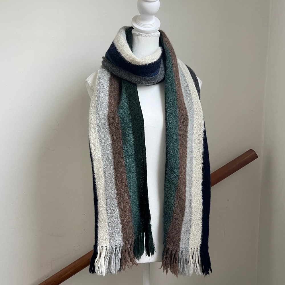 Chunky Extra Long Winter Neck Scarf‎ Fringe Striped Alpaca Knit Cozy Oversized
